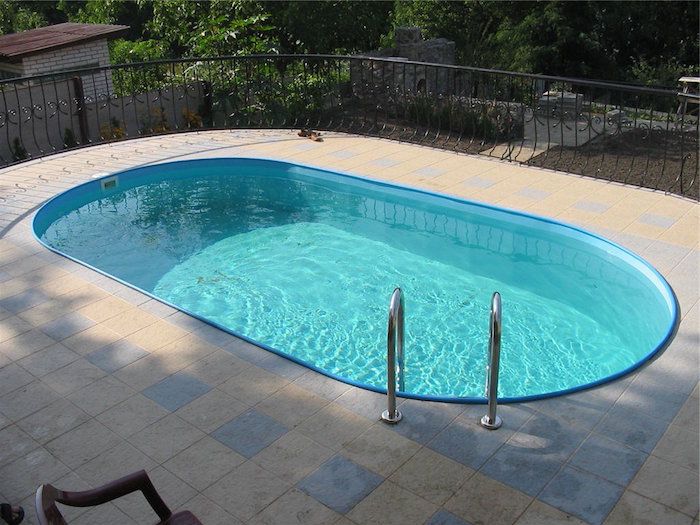 Outdoor landscaping with swimming pool